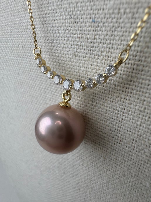 HQ Pink Edison Pearl Gold Necklace