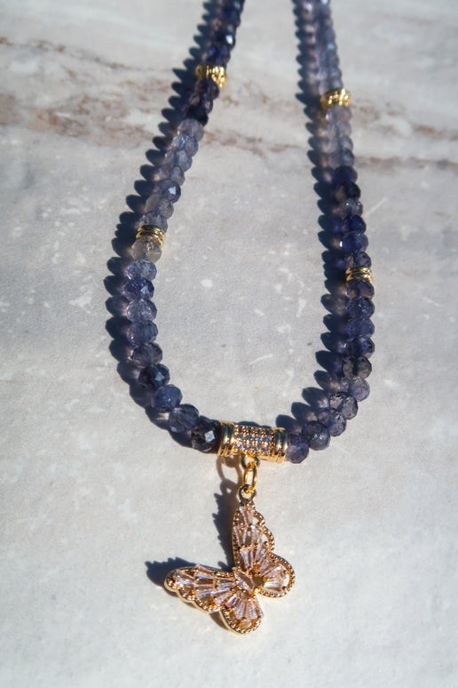 Iolite & Butterfly Charm Necklace