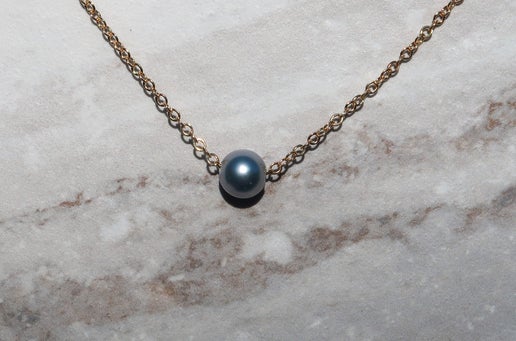Free Floating Silver Blue Tahitian Pearl - Gold Filled