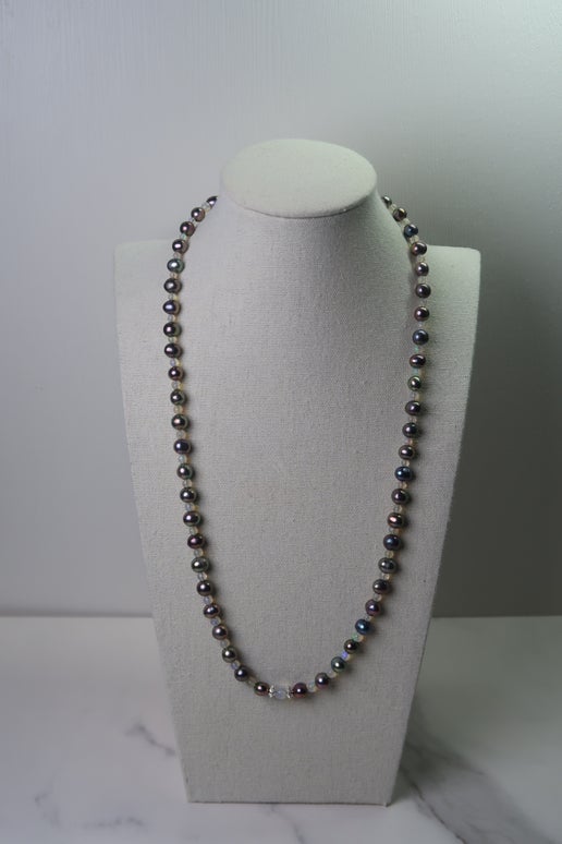 Natural Opal & Freshwater Peacock Pearl Necklace