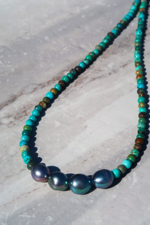 Natural Turquoise & Peacock Freshwater Pearls