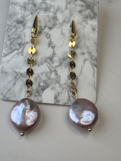 Pink Freshwater Pearl Earrings -Gold Plated