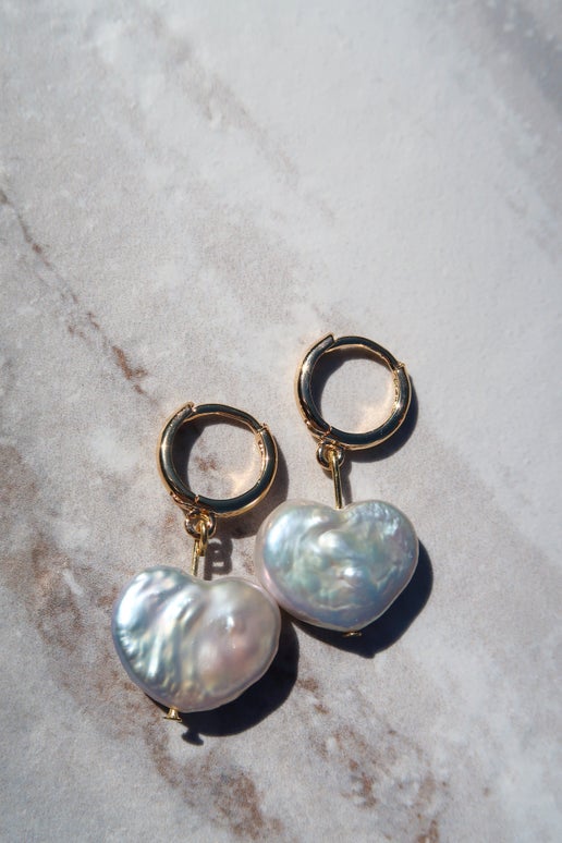 Freshwater Heart Pearl Earrings - Gold Filled Hoops