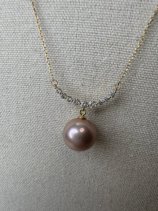 HQ Pink Edison Pearl Gold Necklace
