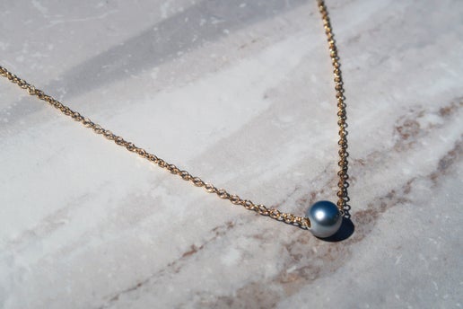 Free Floating Silver Blue Tahitian Pearl - Gold Filled