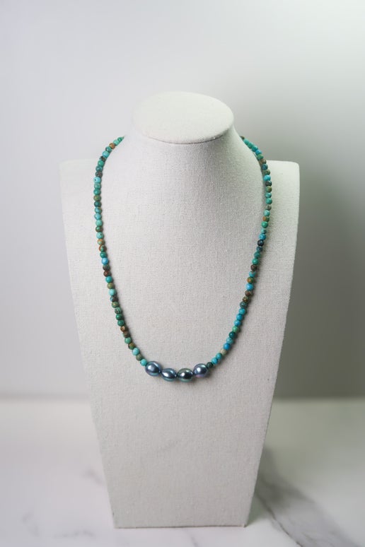 Natural Turquoise & Peacock Freshwater Pearls