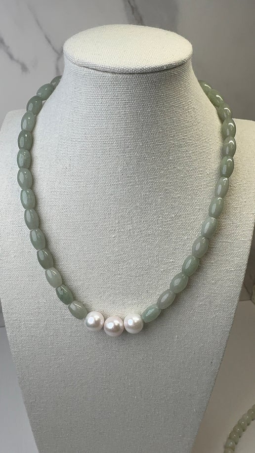 Natural Jade & Edison Pearl Necklace