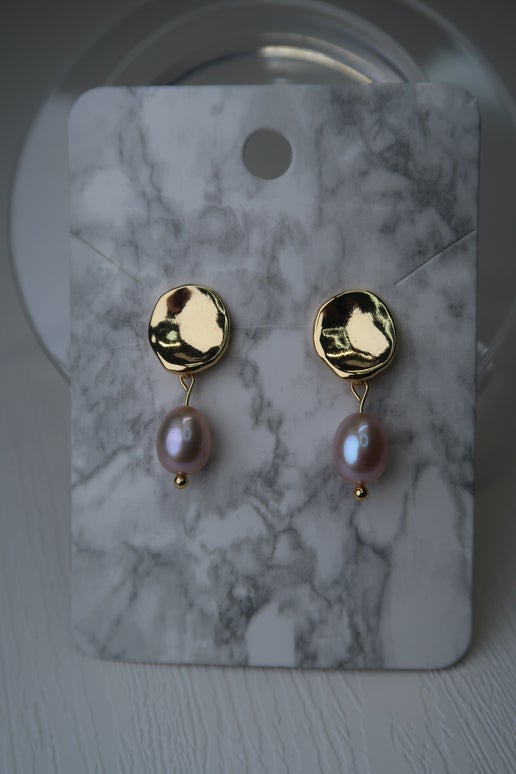 Elegant Pale Pink Natural Freshwater Pearl Gold Plated Earrings ✨