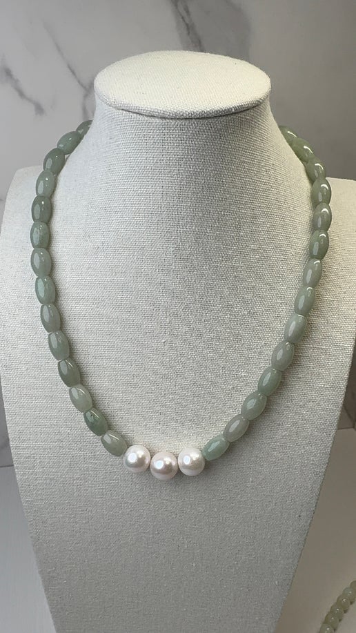 Natural Jade & Edison Pearl Necklace