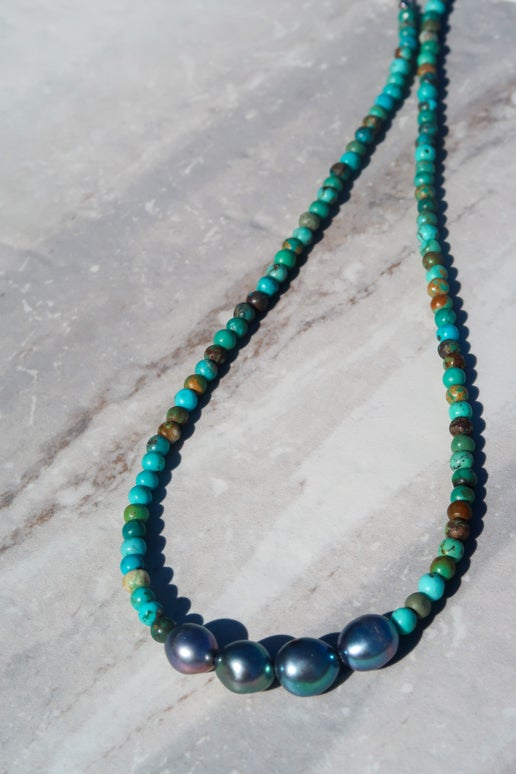 Natural Turquoise & Peacock Freshwater Pearls