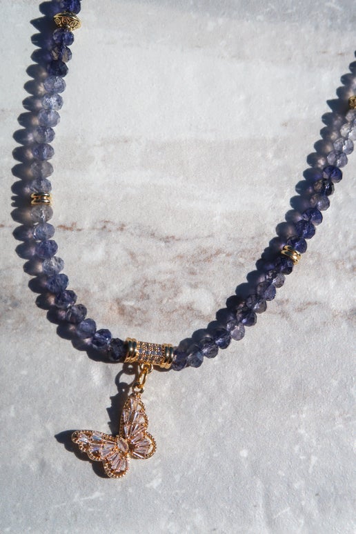Iolite & Butterfly Charm Necklace