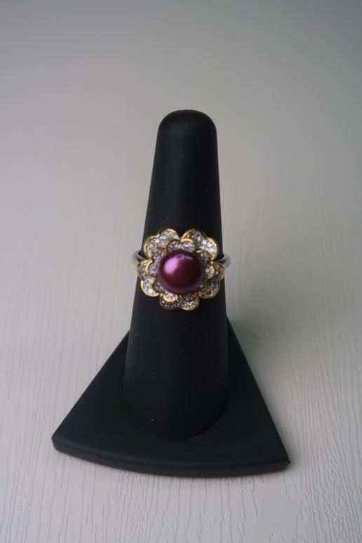 Purple Freshwater Pearl Flower Ring - Adjustable Band Size