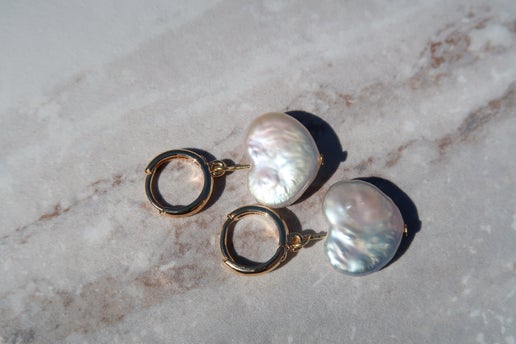 Freshwater Heart Pearl Earrings - Gold Filled Hoops