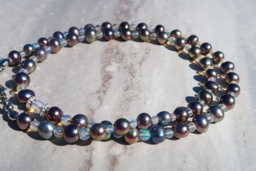 Natural Opal & Freshwater Peacock Pearl Necklace