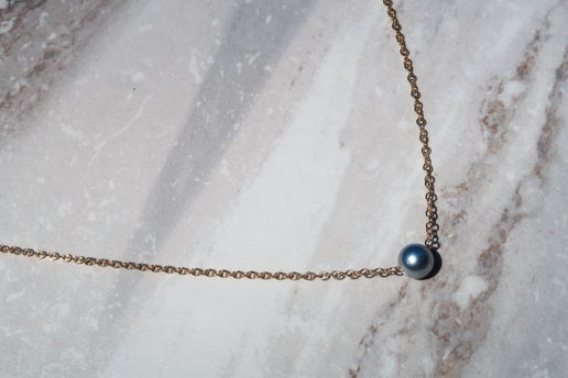 Free Floating Silver Blue Tahitian Pearl - Gold Filled