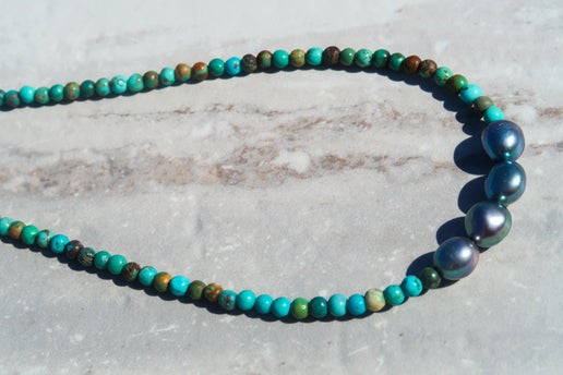 Natural Turquoise & Peacock Freshwater Pearls