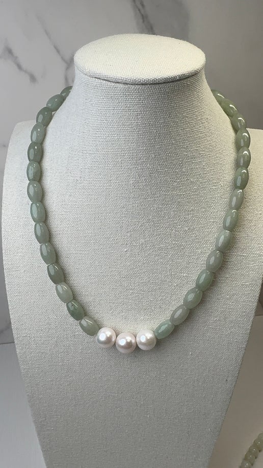 Natural Jade & Edison Pearl Necklace