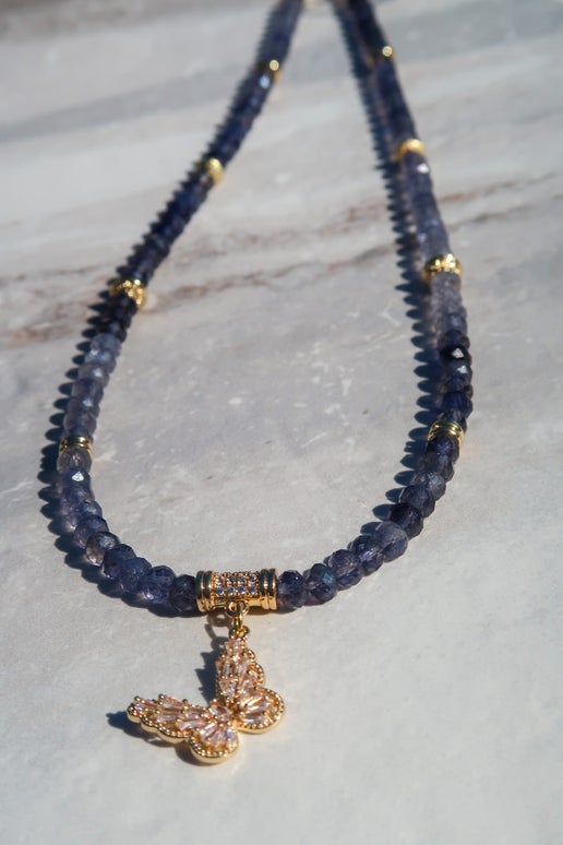 Iolite & Butterfly Charm Necklace