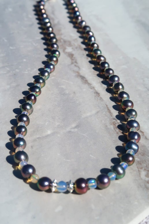 Natural Opal & Freshwater Peacock Pearl Necklace