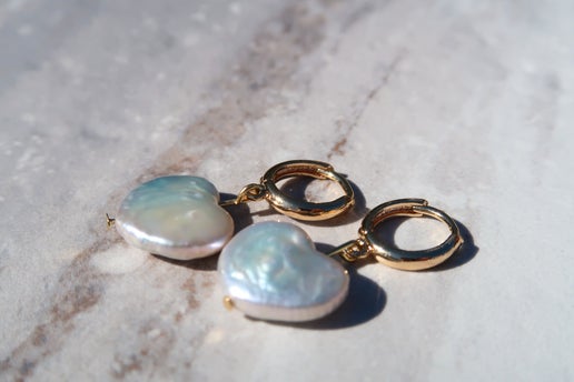 Freshwater Heart Pearl Earrings - Gold Filled Hoops