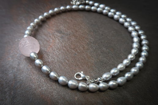 Silver Freshwater Pearl with Rose Quartz Necklace