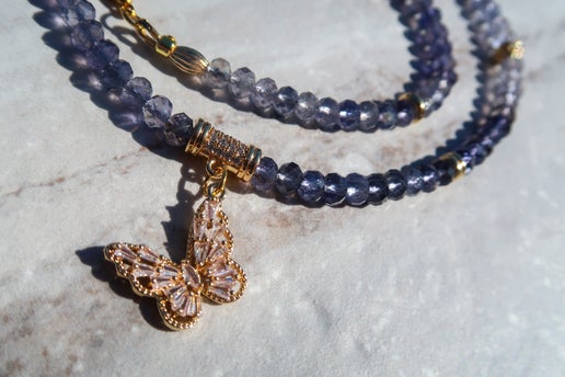 Iolite & Butterfly Charm Necklace