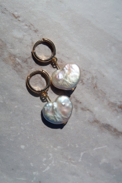 Freshwater Heart Pearl Earrings - Gold Filled Hoops