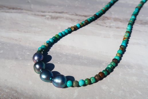 Natural Turquoise & Peacock Freshwater Pearls