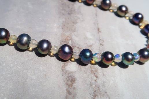Natural Opal & Freshwater Peacock Pearl Necklace