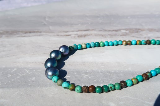 Natural Turquoise & Peacock Freshwater Pearls