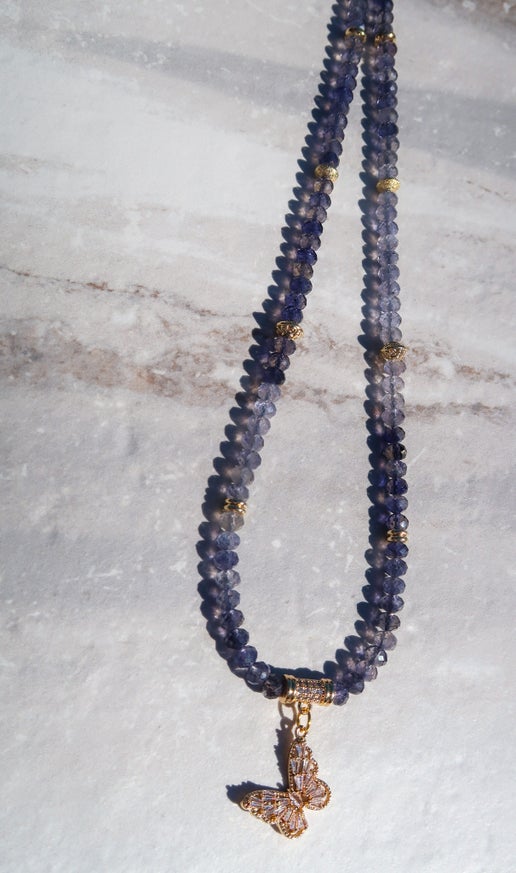 Iolite & Butterfly Charm Necklace