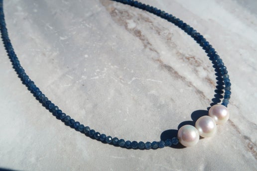 Sri Lanka Blue Sapphire & White Edison Pearls
