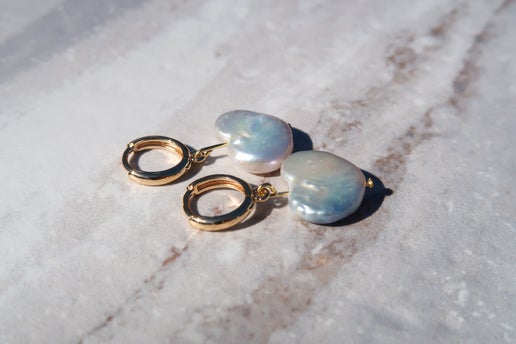 Freshwater Heart Pearl Earrings - Gold Filled Hoops