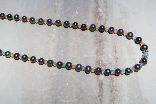 Natural Opal & Freshwater Peacock Pearl Necklace
