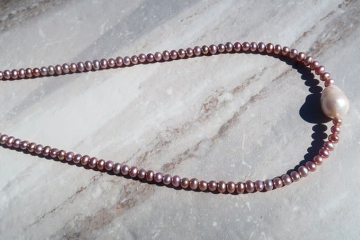 High Quality Lavender Pearls & White Baroque Necklace