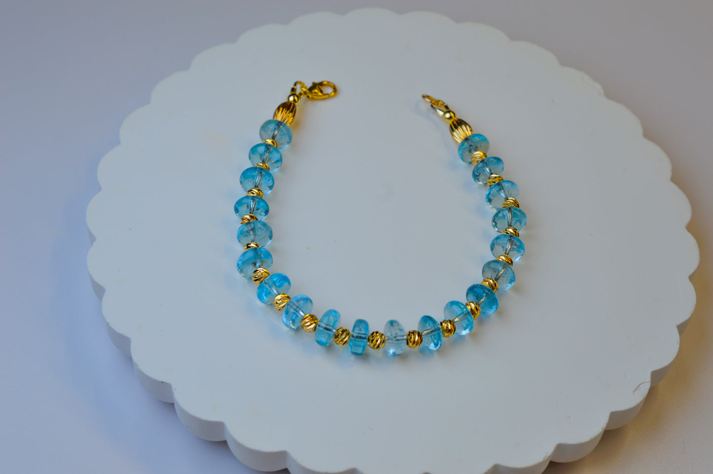 Aquamarine Bracelet 6.5" Gold Filled High Quality Rondelle Beaded Bracelet