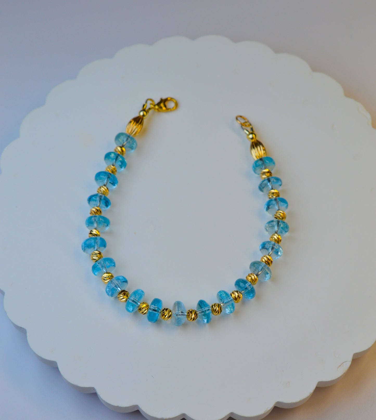 Aquamarine Bracelet 6.5" Gold Filled High Quality Rondelle Beaded Bracelet