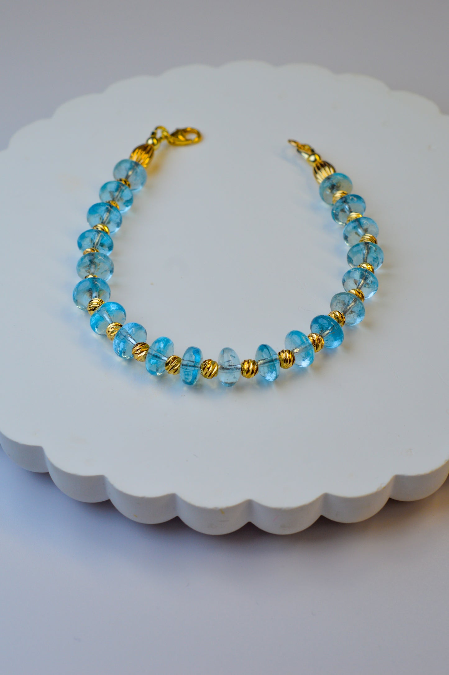 Aquamarine Bracelet 6.5" Gold Filled High Quality Rondelle Beaded Bracelet