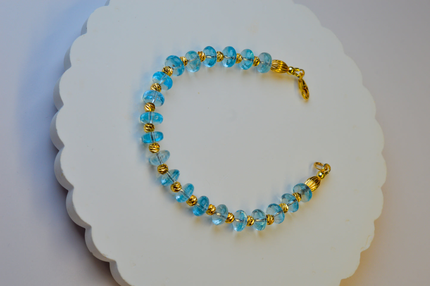 Aquamarine Bracelet 6.5" Gold Filled High Quality Rondelle Beaded Bracelet