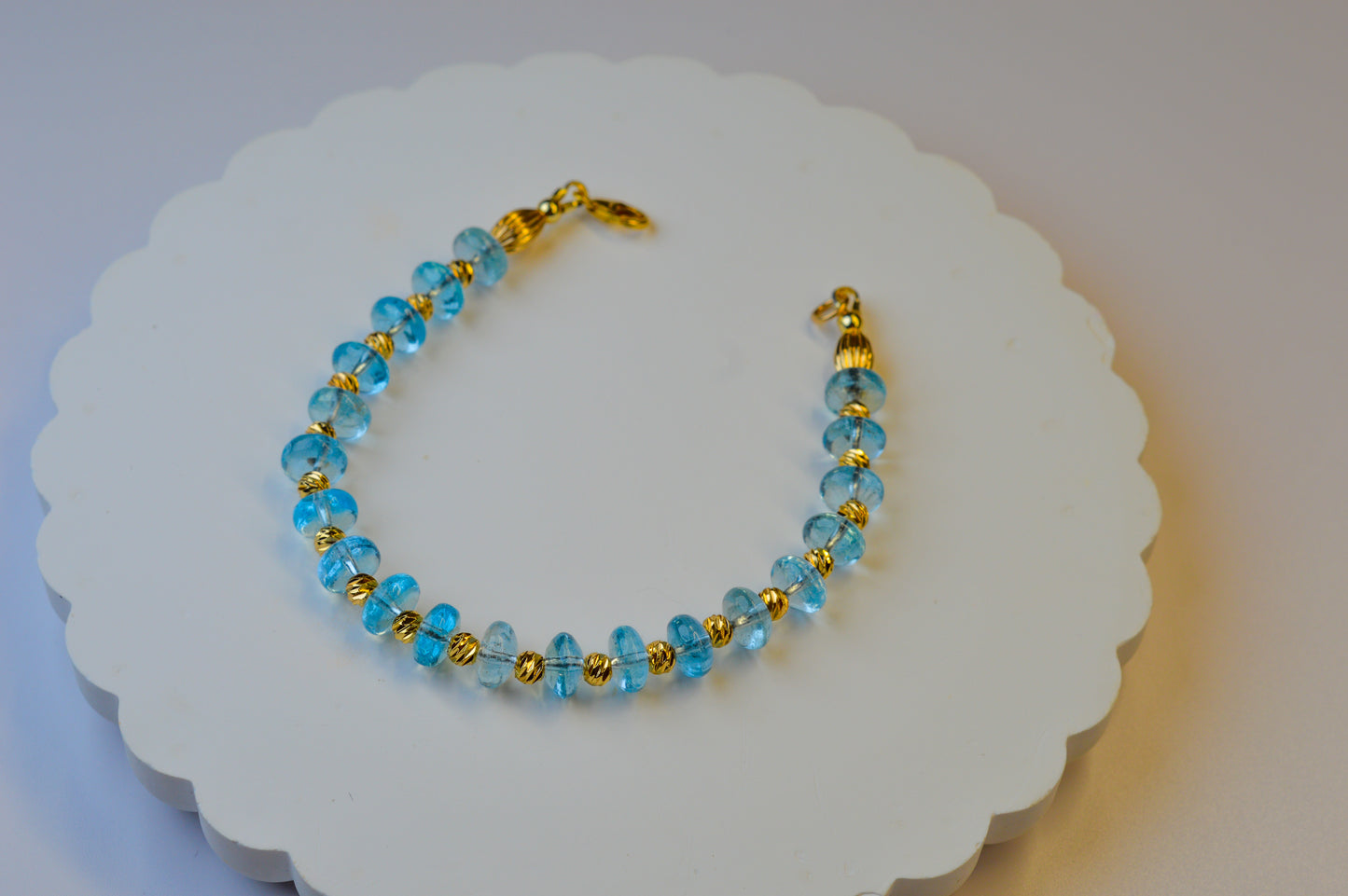 Aquamarine Bracelet 6.5" Gold Filled High Quality Rondelle Beaded Bracelet