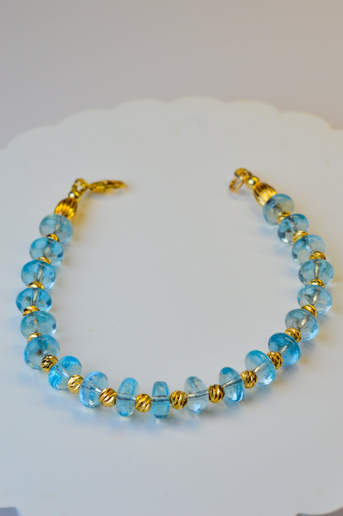 Aquamarine Bracelet 6.5" Gold Filled High Quality Rondelle Beaded Bracelet