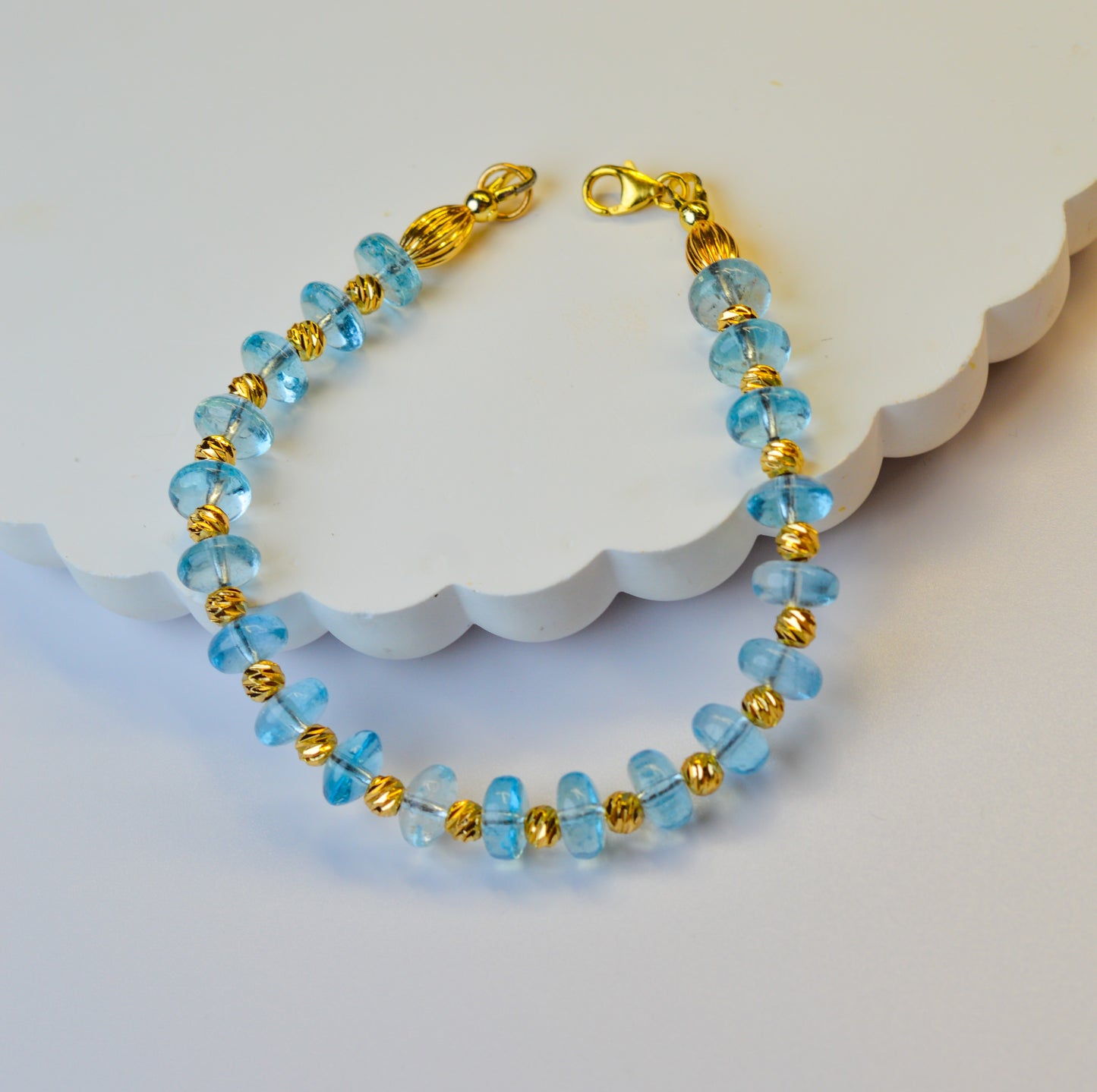 Aquamarine Bracelet 6.5" Gold Filled High Quality Rondelle Beaded Bracelet
