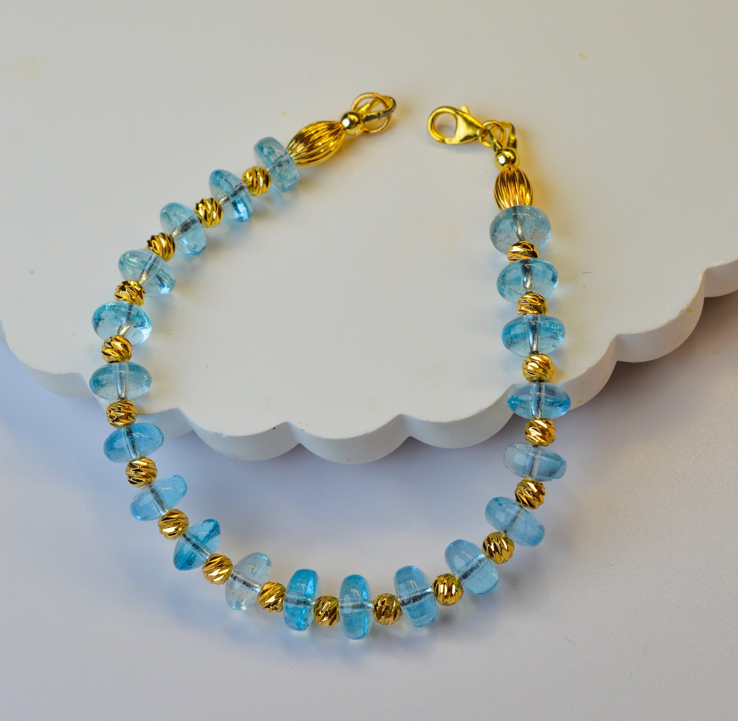 Aquamarine Bracelet 6.5" Gold Filled High Quality Rondelle Beaded Bracelet