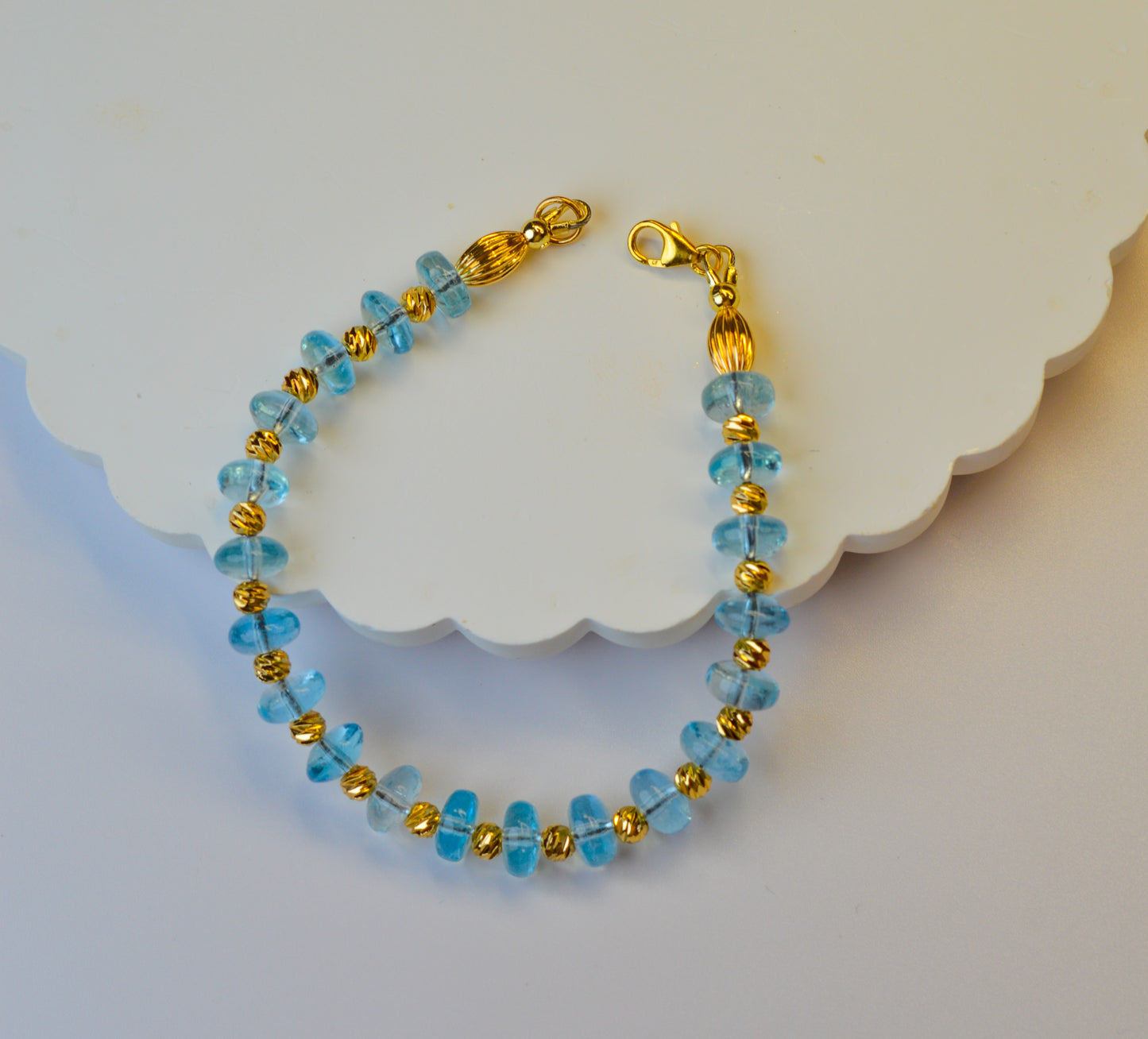 Aquamarine Bracelet 6.5" Gold Filled High Quality Rondelle Beaded Bracelet