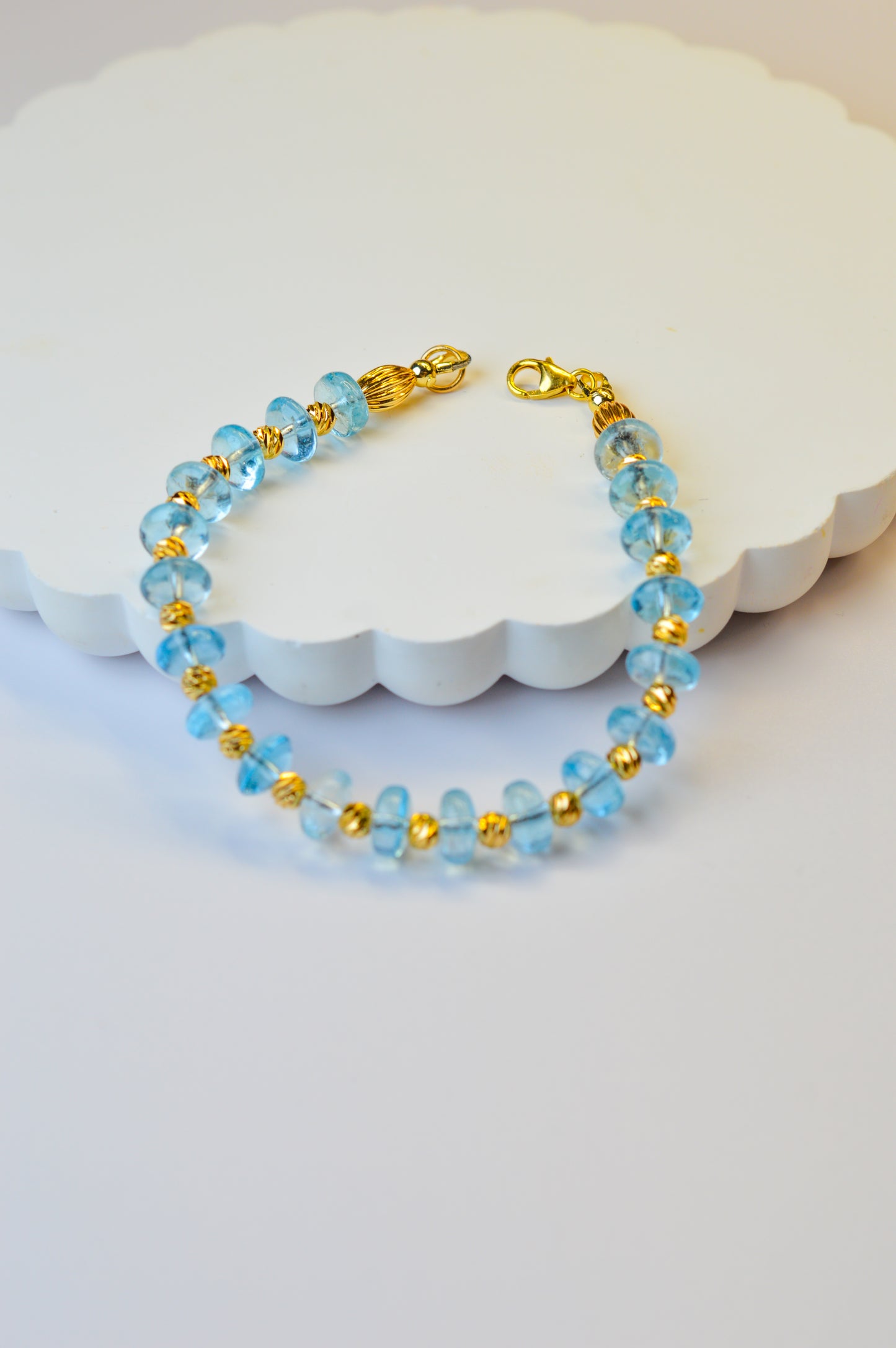 Aquamarine Bracelet 6.5" Gold Filled High Quality Rondelle Beaded Bracelet