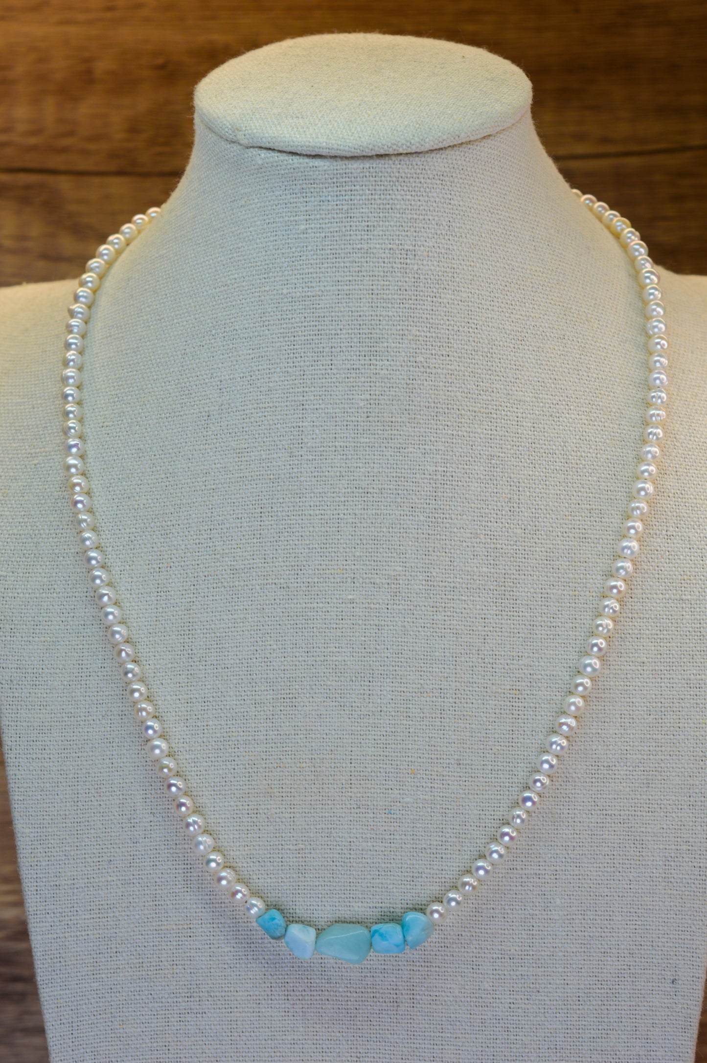 Larimar & Round Pearls Necklace 18-20"