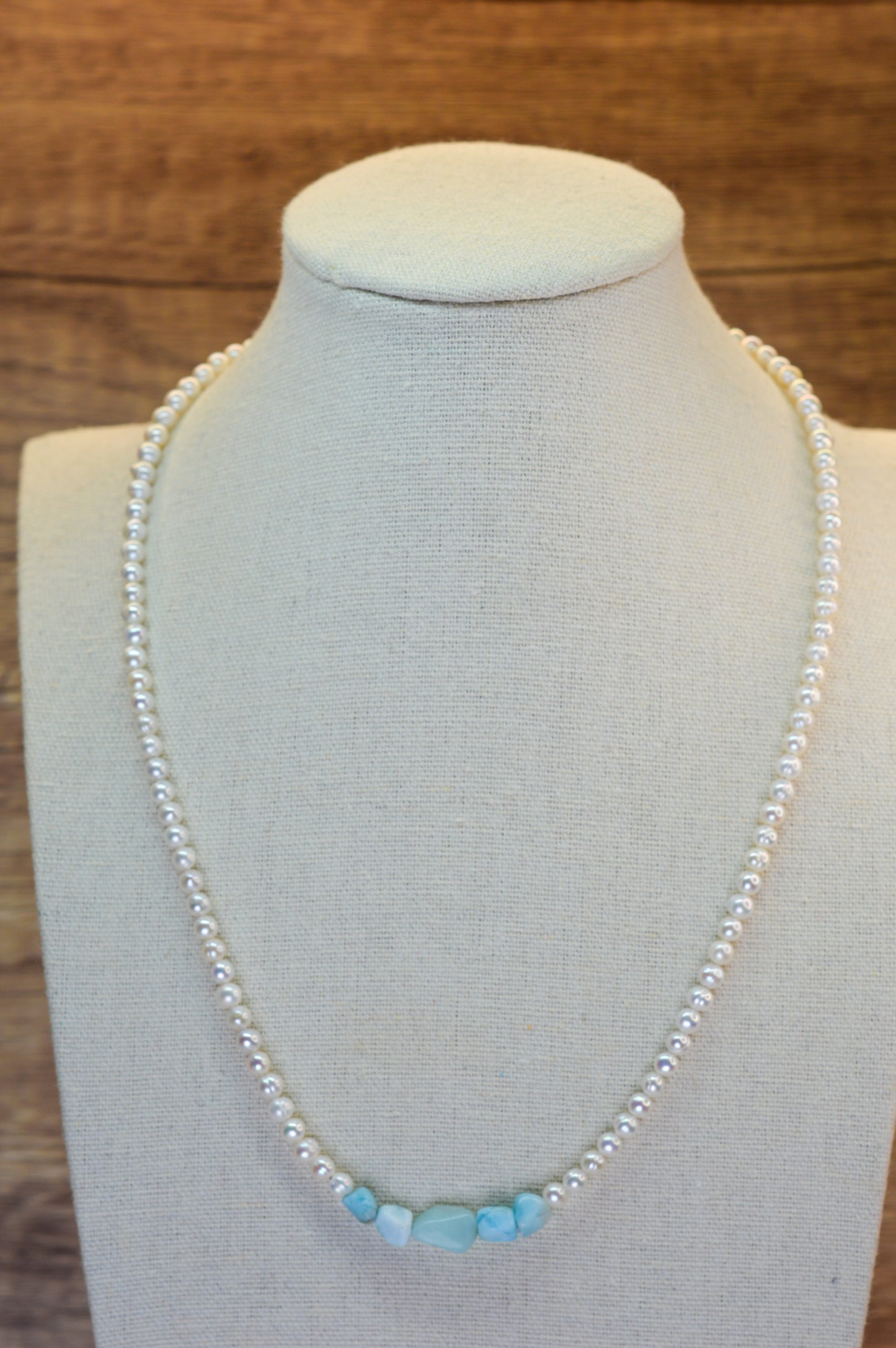 Larimar & Round Pearls Necklace 18-20"