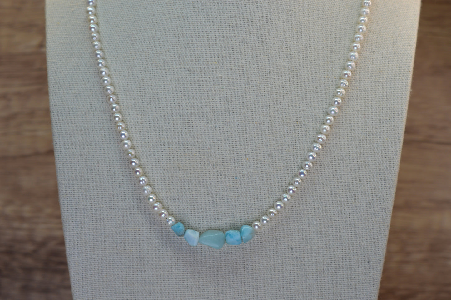Larimar & Round Pearls Necklace 18-20"