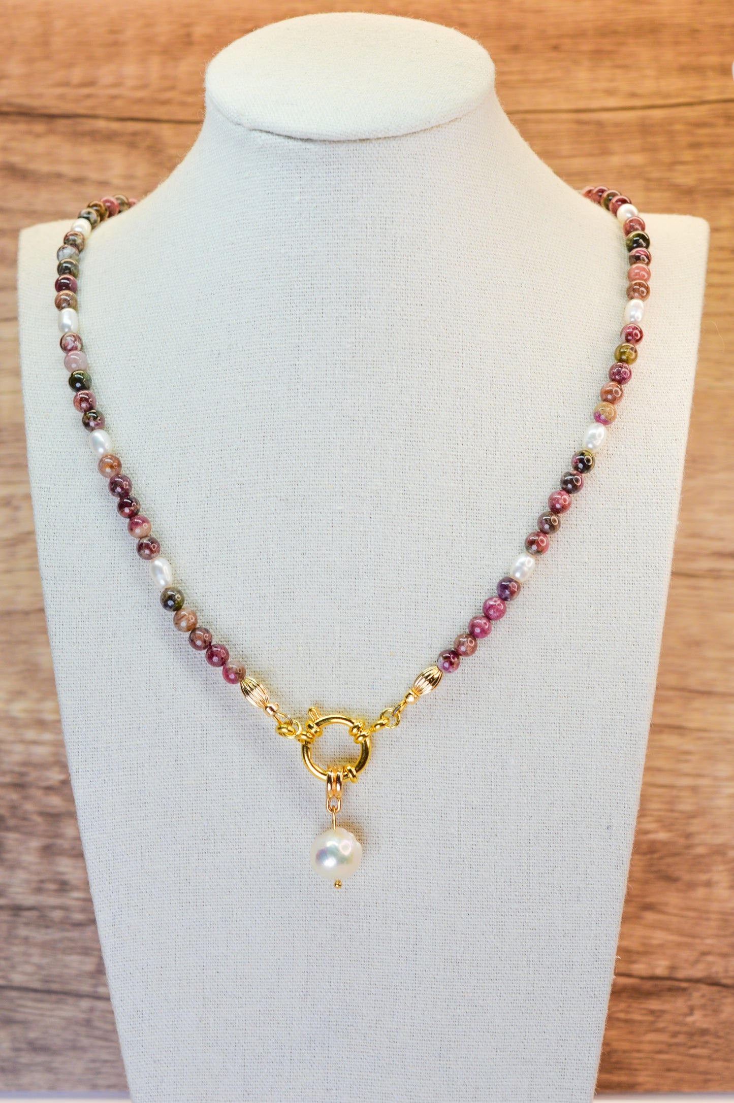 Tourmaline & Edison Pearl Pendant Necklace 20"
