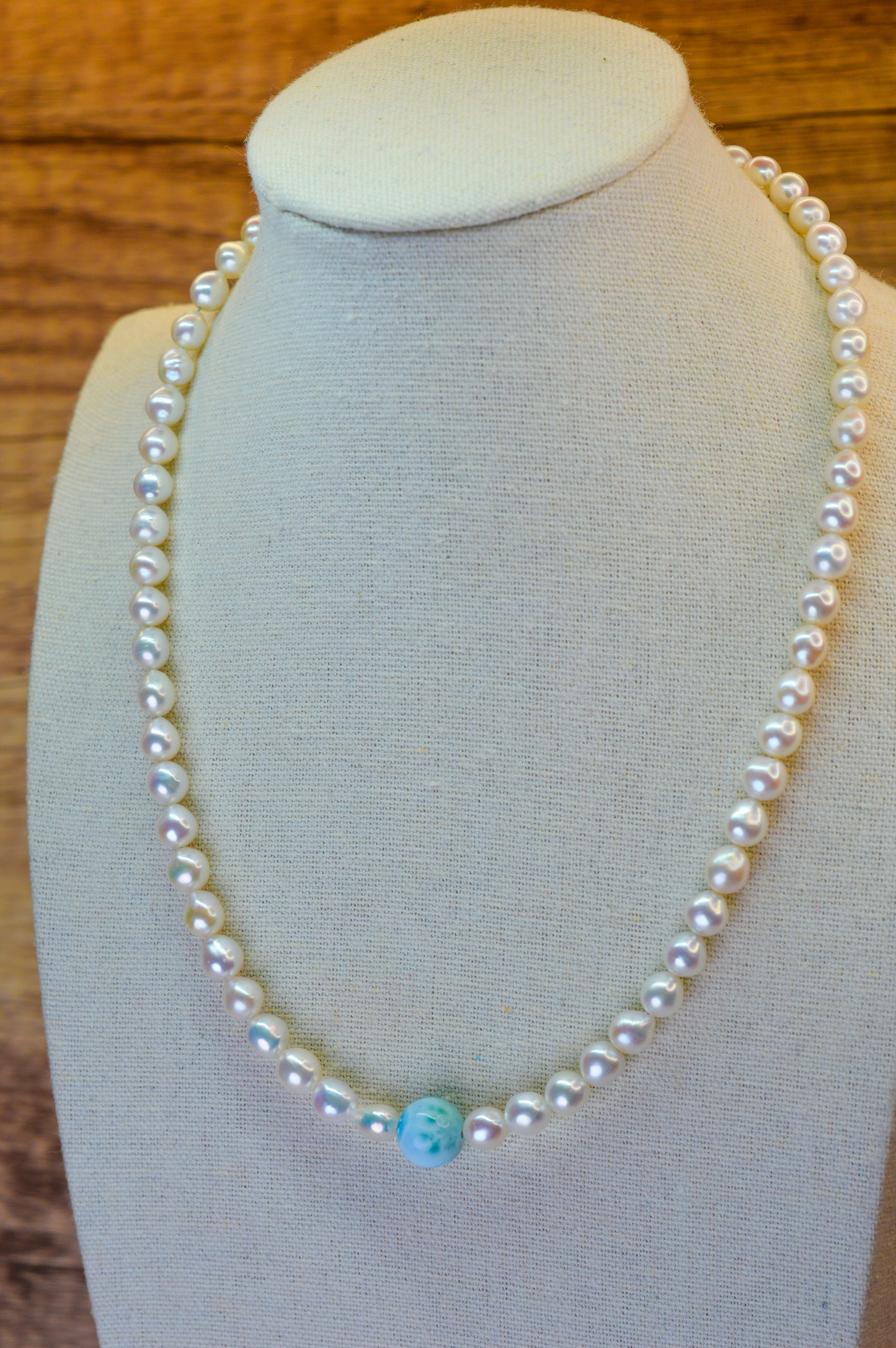 Larimar & Freshwater AK Pearl Necklace 18-20"